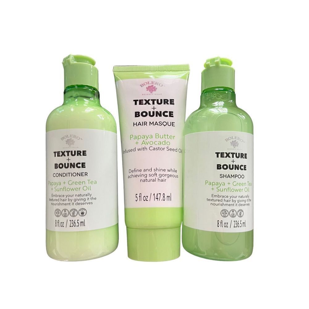 Bolero Papaya and Green Tea Texture and Bounce Shampoo Conditioner and Hair Mask